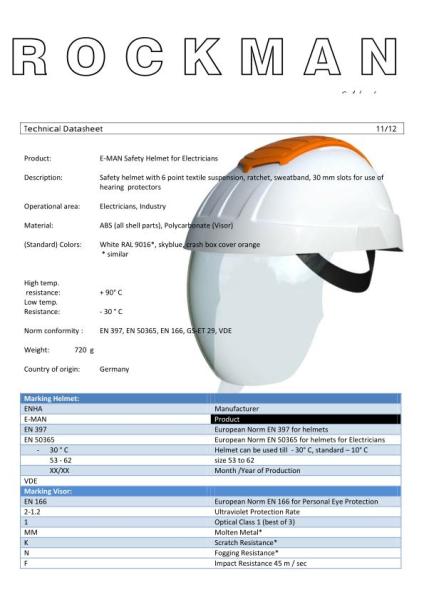 Elektriker-Schutzhelm mit integ. Gesichtsschutzschirm Klasse 1